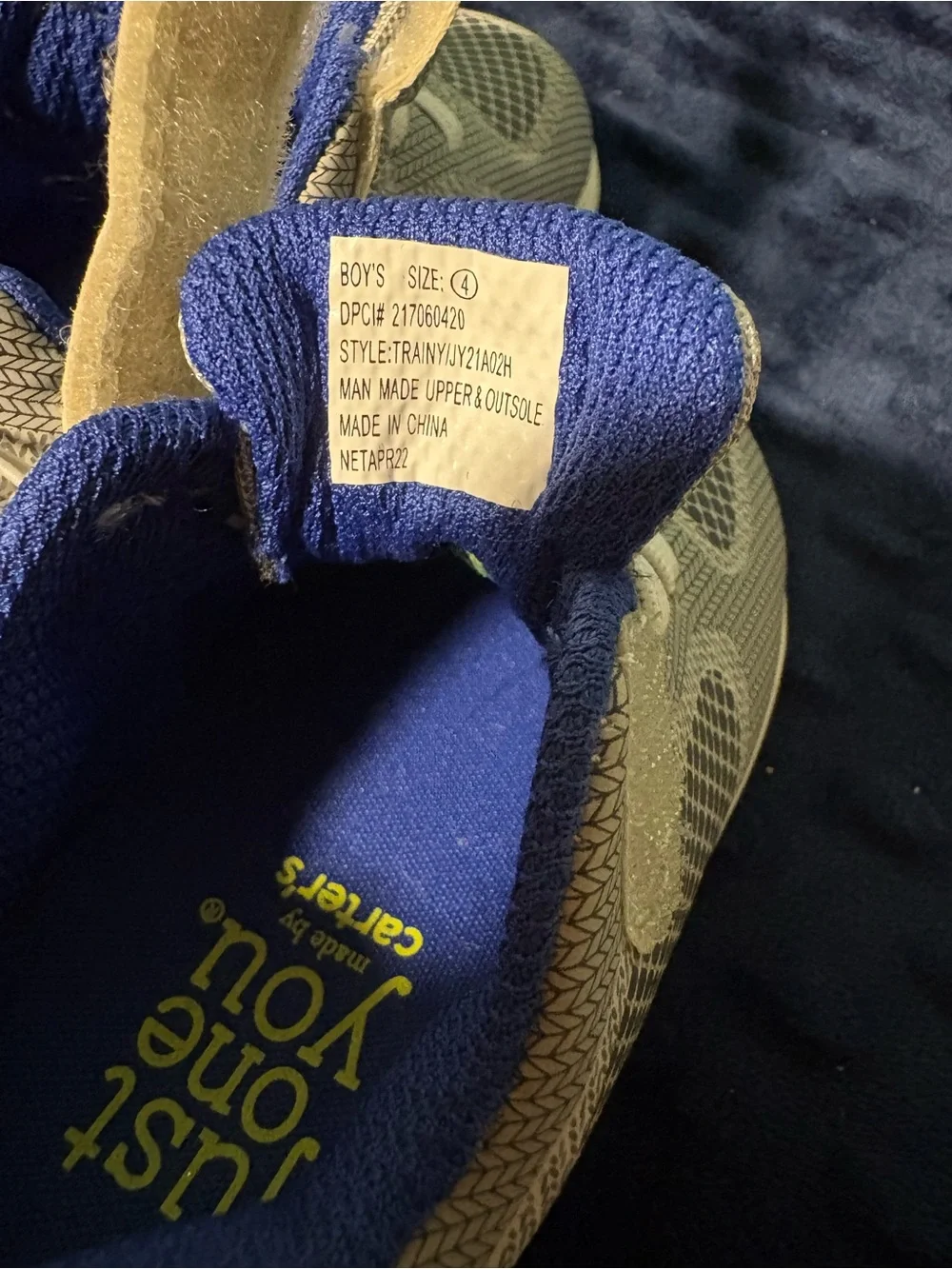 Carter's Grey & Blue Toddler Sneakers with Yellow Pull Tab